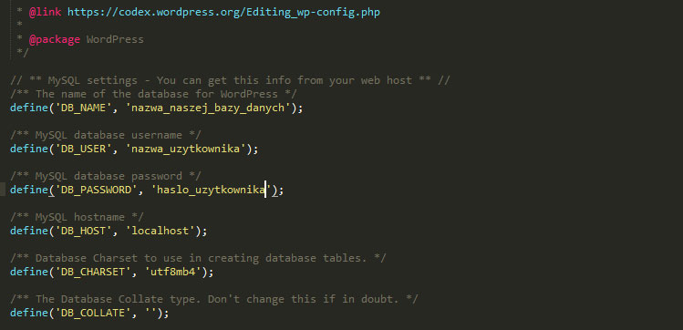 Wordpress - konfiguracja pliku wp-config.php