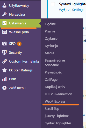 Wtyczka WebP Express w panelu WordPressa
